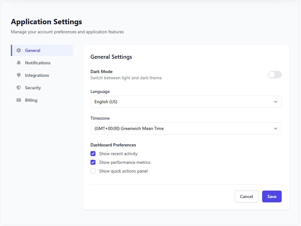 Settings Pages