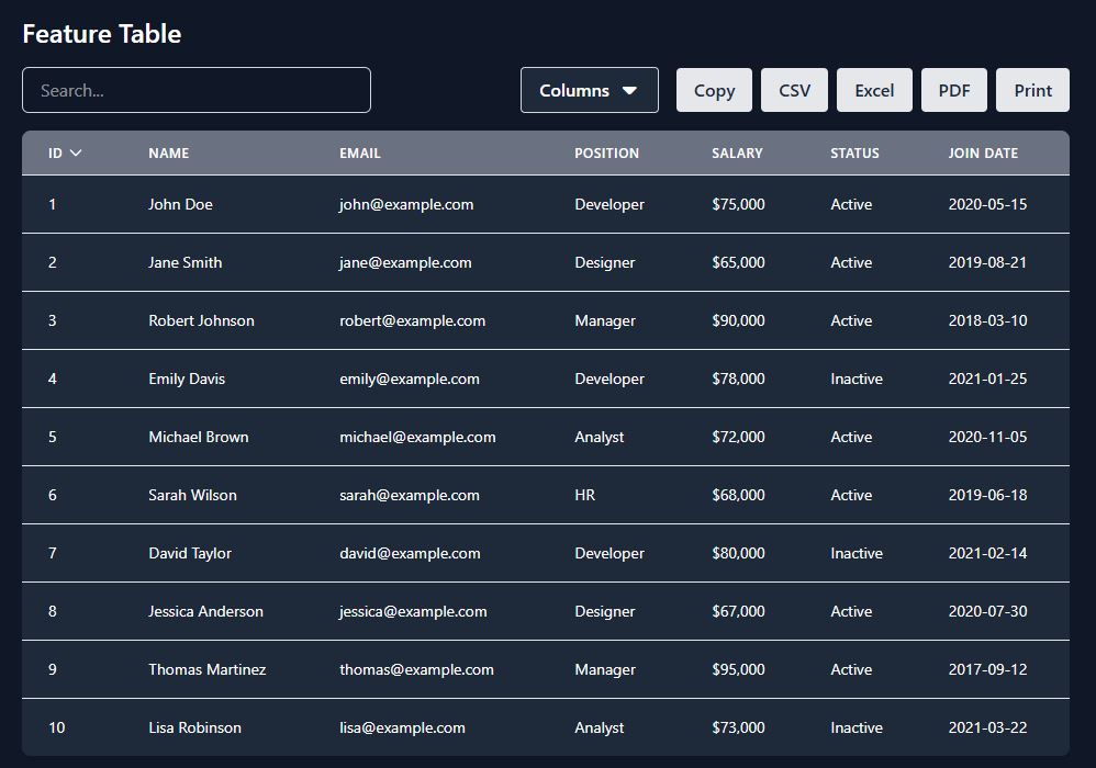 Data table with filters